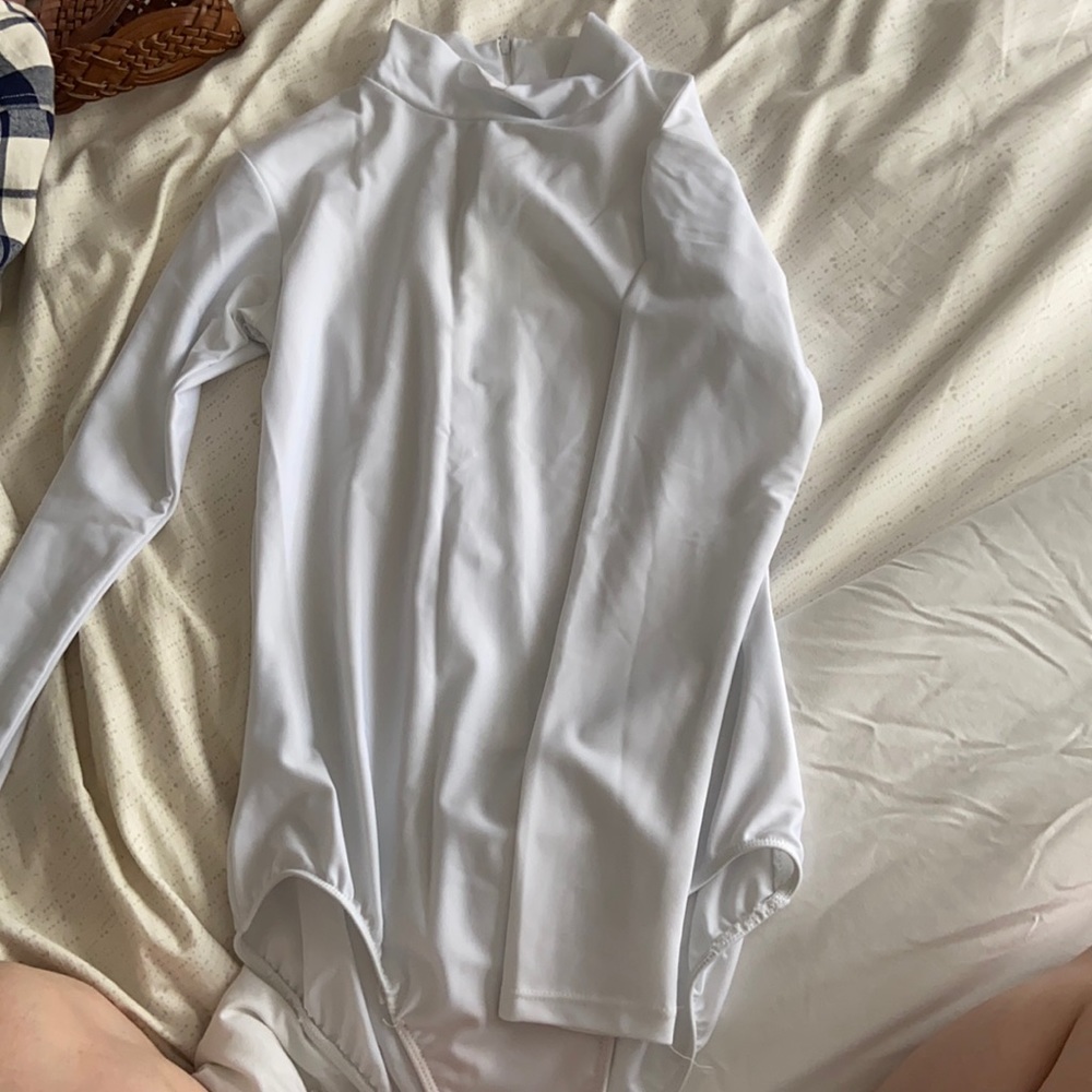 White Sheer turtleneck bodysuit
